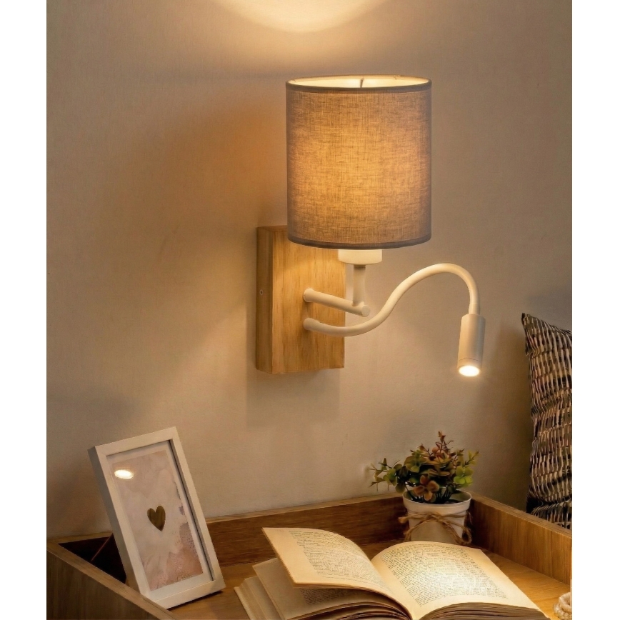 Brilagi - LED fleksibilna zidna svjetiljka NUBILA WOOD 1xE27/25W/230V + LED/3W hrast/bijela/svijetlo siva