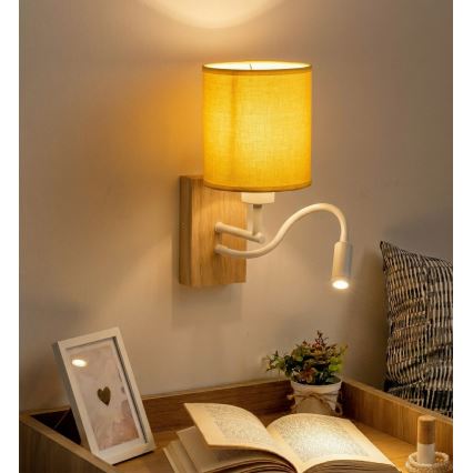 Brilagi - fleksibilna LED zidna lampa NUBILA WOOD 1xE27/25W/230V + LED/3W hrast/bijela/žuta