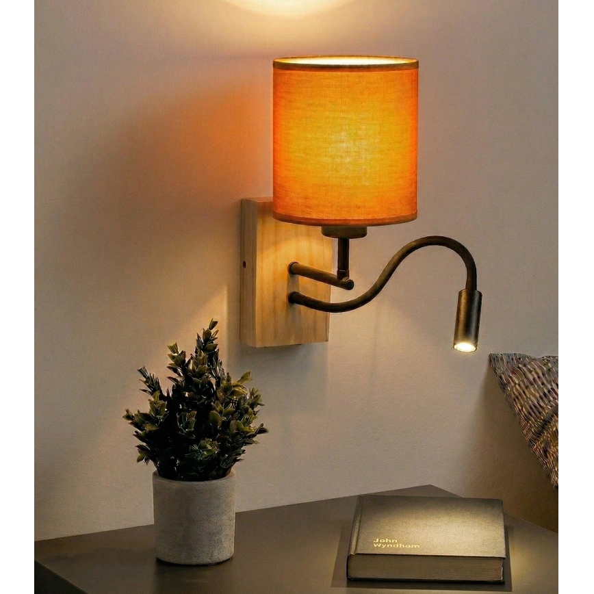 Brilagi - LED fleksibilna zidna svjetiljka NUBILA WOOD 1xE27/25W/230V + LED/3W hrast/crna/narančasta