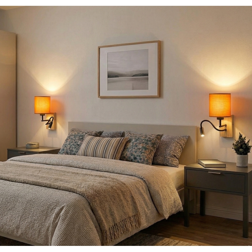 Brilagi - LED fleksibilna zidna svjetiljka NUBILA WOOD 1xE27/25W/230V + LED/3W hrast/crna/narančasta