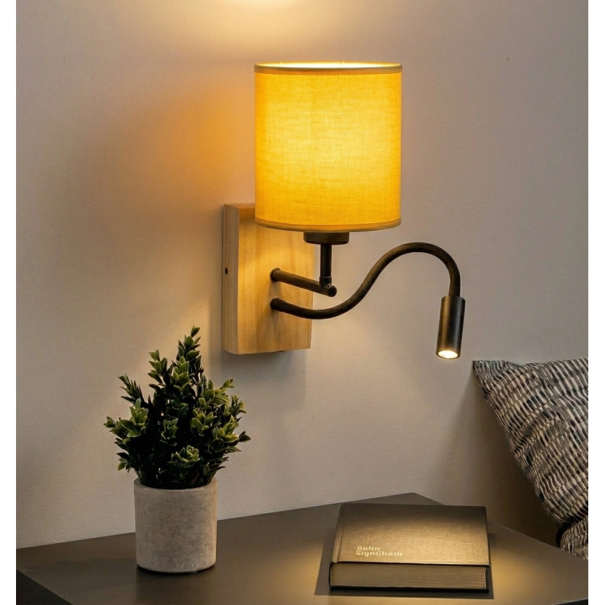 Brilagi - LED fleksibilna zidna svjetiljka NUBILA WOOD 1xE27/25W/230V + LED/3W hrast/crna/žuta