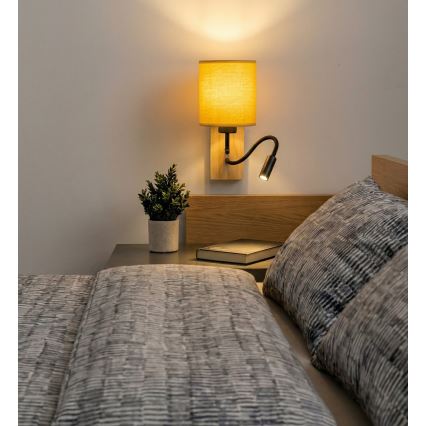 Brilagi - LED fleksibilna zidna svjetiljka NUBILA WOOD 1xE27/25W/230V + LED/3W hrast/crna/žuta