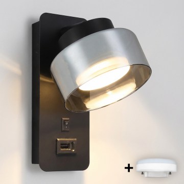 Brilagi - LED Zidna svjetiljka s USB priključkom AURA LUX 1xGX53/30W/230V crna/zadimljena