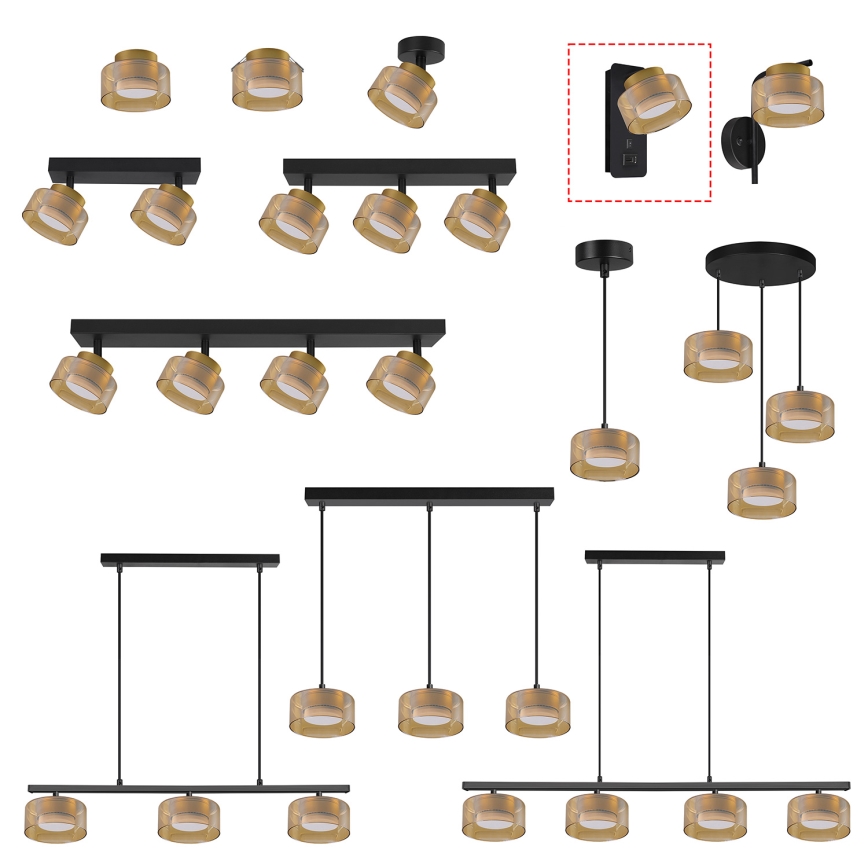 Brilagi - LED Zidna svjetiljka s USB priključkom AURA LUX 1xGX53/30W/230V crna/zlatna