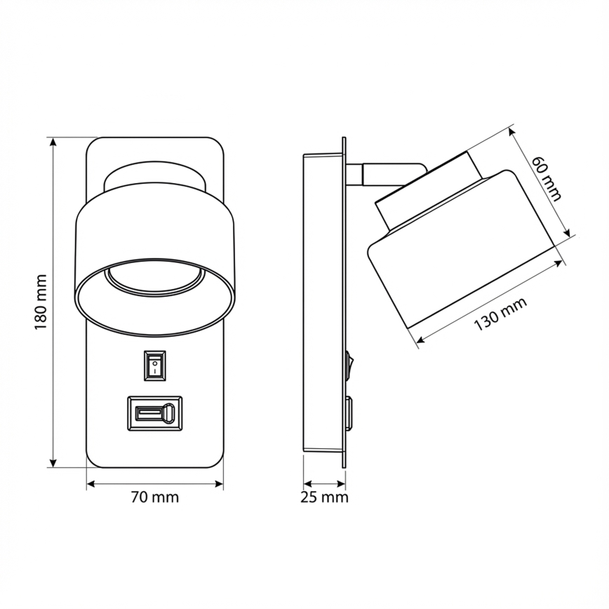 Brilagi - LED Zidna svjetiljka s USB priključkom AURA LUX 1xGX53/30W/230V crna/zlatna