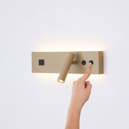 Brilagi - LED zidna reflektorska svjetiljka s USB priključkom NOCTIS LED/3W/230V + LED/9W bež
