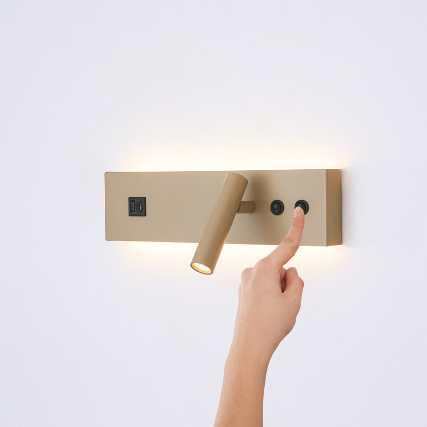 Brilagi - LED zidna reflektorska svjetiljka s USB priključkom NOCTIS LED/3W/230V + LED/9W bež