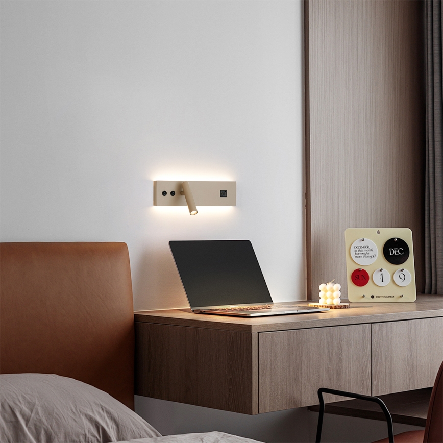 Brilagi - LED zidna reflektorska svjetiljka s USB priključkom NOCTIS LED/3W/230V + LED/9W bež