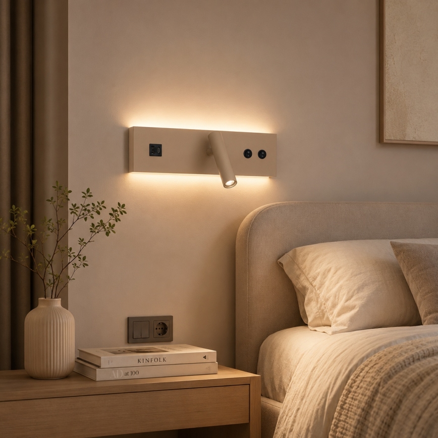 Brilagi - LED zidna reflektorska svjetiljka s USB priključkom NOCTIS LED/3W/230V + LED/9W bež