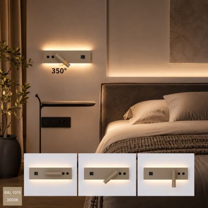 Brilagi - LED zidna reflektorska svjetiljka s USB priključkom NOCTIS LED/3W/230V + LED/9W bež