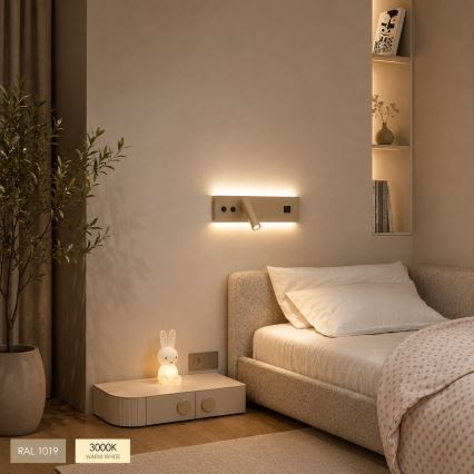 Brilagi - LED zidna reflektorska svjetiljka s USB priključkom NOCTIS LED/3W/230V + LED/9W bež