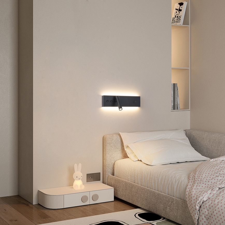 Brilagi - LED zidna reflektorska svjetiljka s USB priključkom NOCTIS LED/3W/230V + LED/9W crna