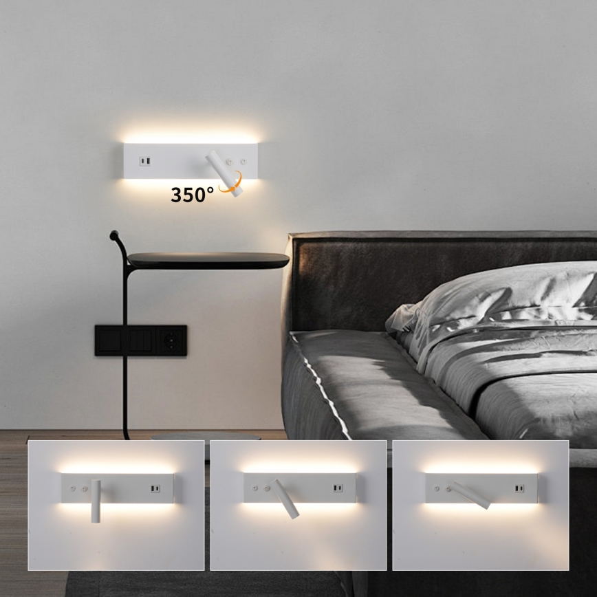 Brilagi - LED zidna točkasta svjetiljka s USB priključkom NOCTIS LED/3W/230V + LED/9W bijela