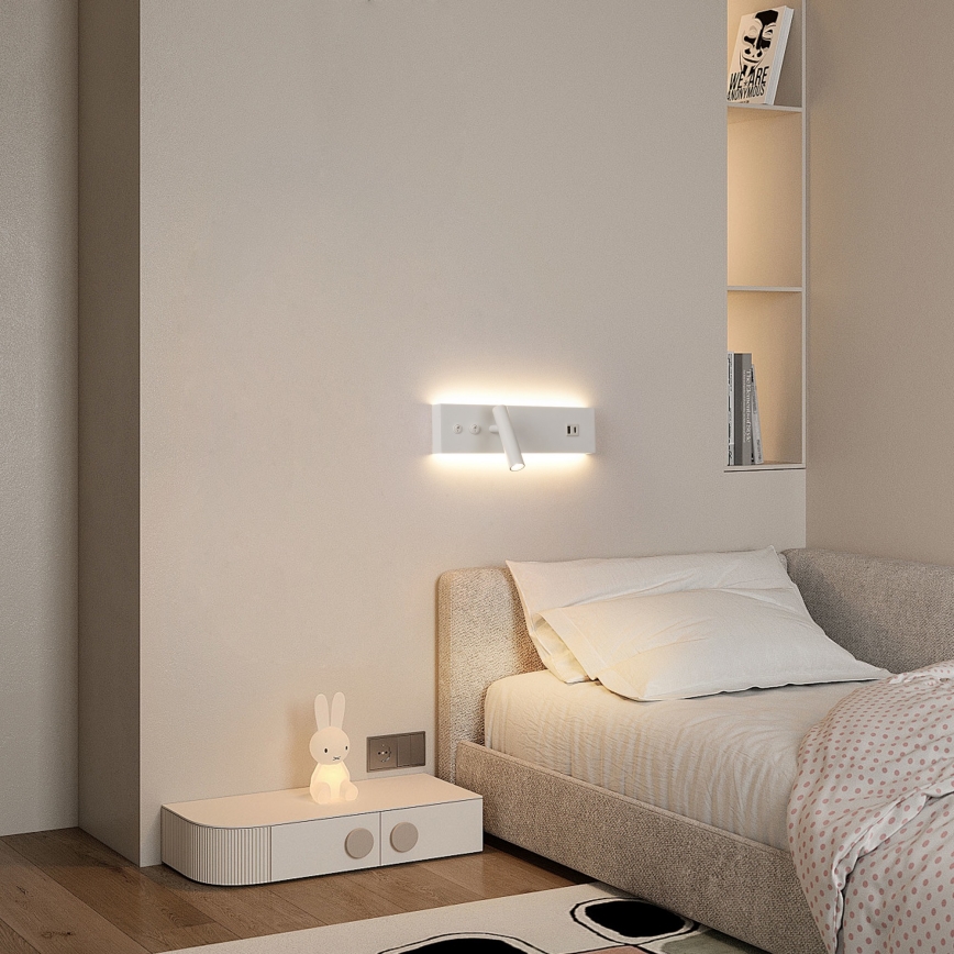 Brilagi - LED zidna točkasta svjetiljka s USB priključkom NOCTIS LED/3W/230V + LED/9W bijela