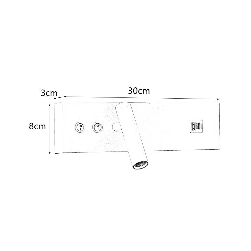 Brilagi - LED zidna točkasta svjetiljka s USB priključkom NOCTIS LED/3W/230V + LED/9W bijela