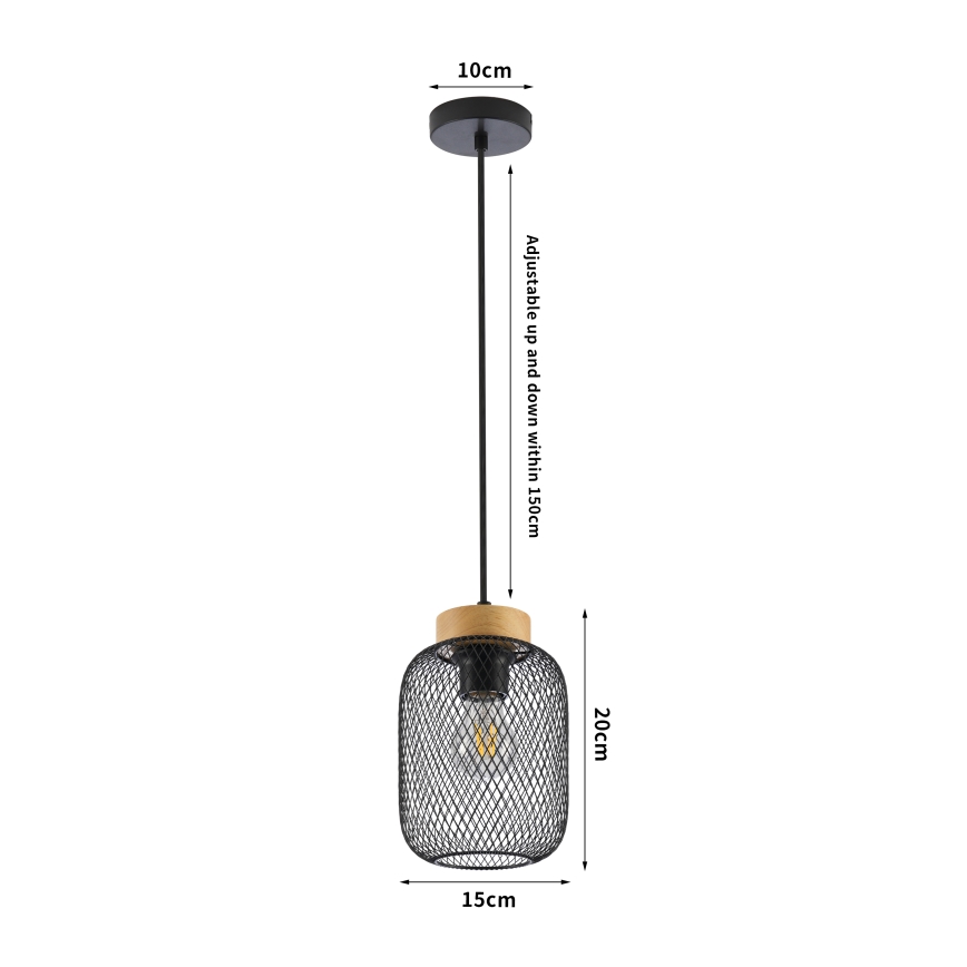 Brilagi - Luster na kabelu BASKLITE 1xE27/15W/230V kaučukovo drvo/crna