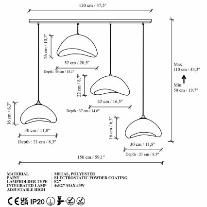 Brilagi - Luster na kabelu LUNA 4xE27/40W/230V bijela