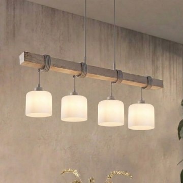 Brilagi - Luster na kabelu WOOD GLASS 4xE27/60W/230V borovina/siva/bijela