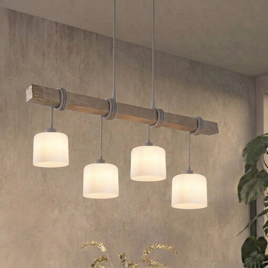 Brilagi - Luster na kabelu WOOD GLASS 4xE27/60W/230V borovina/siva/bijela
