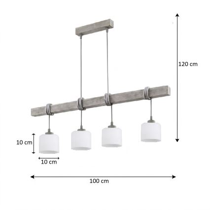 Brilagi - Luster na kabelu WOOD GLASS 4xE27/60W/230V borovina/siva/bijela