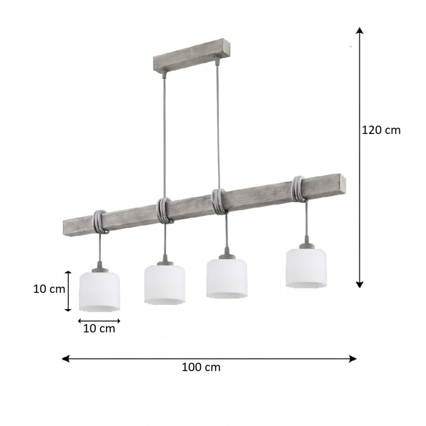Brilagi - Luster na kabelu WOOD GLASS 4xE27/60W/230V borovina/siva/bijela