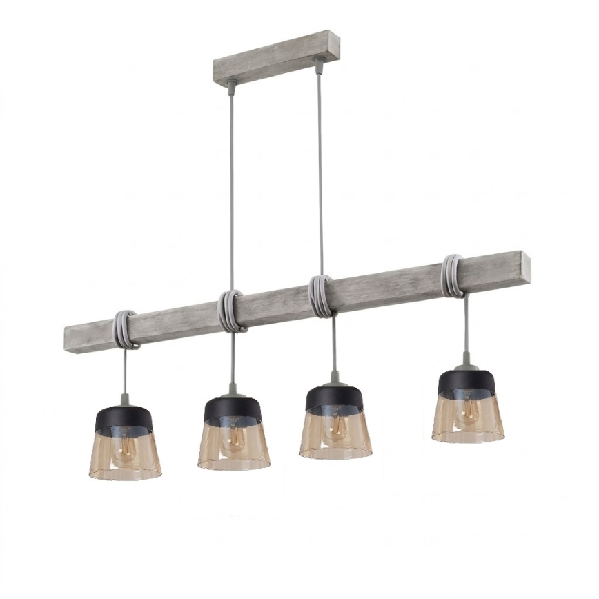 Brilagi - Luster na kabelu WOOD GLASS 4xE27/60W/230V borovina/siva/zadimljeno-smeđa