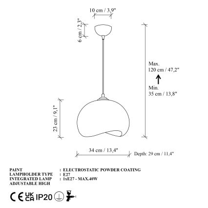 Brilagi - Luster na kabelu YONTU 1xE27/40W/230V Ø 34 cm bijela