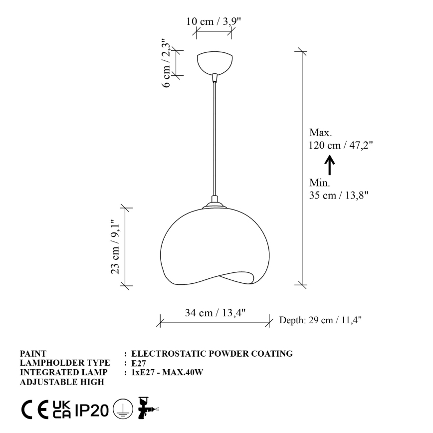 Brilagi - Luster na kabelu YONTU 1xE27/40W/230V Ø 34 cm bijela