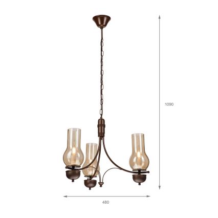 Brilagi - Luster na lancu COTTAGE 3xE14/40W/230V hrast/smeđa