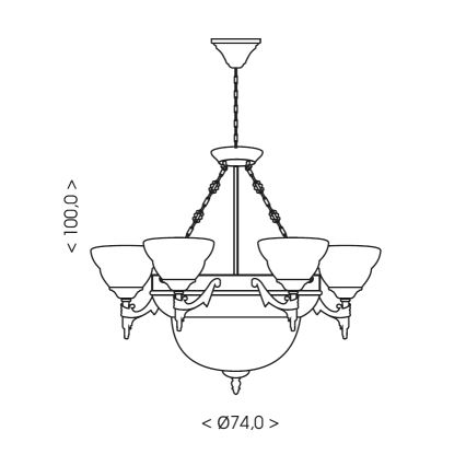 Brilagi - Luster na lancu DAHLIA 9xE27/40W/230V, Ø 74 cm, mesing
