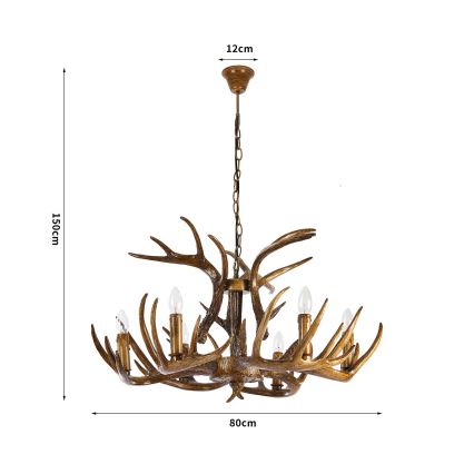 BRILAGI - Luster na lancu DEER 6xE14/10W/230V Ø 80 cm s rogovima