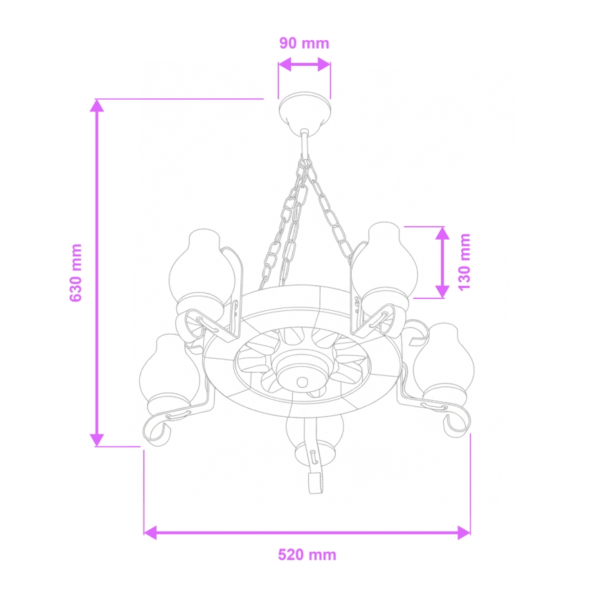 Brilagi - Luster na lancu ROATA 5xE14/40W/230V promjer 50 cm bukva/orah