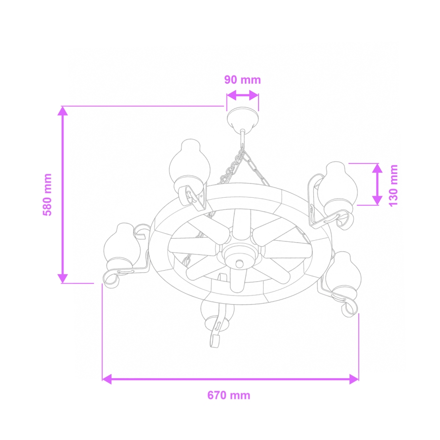 Brilagi - Luster na lancu ROATA 5xE14/40W/230V Ø 70 cm buk/orah