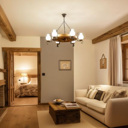 Brilagi - Luster na lancu ROATA 6xE14/40W/230V promjer 70 cm bukovo drvo