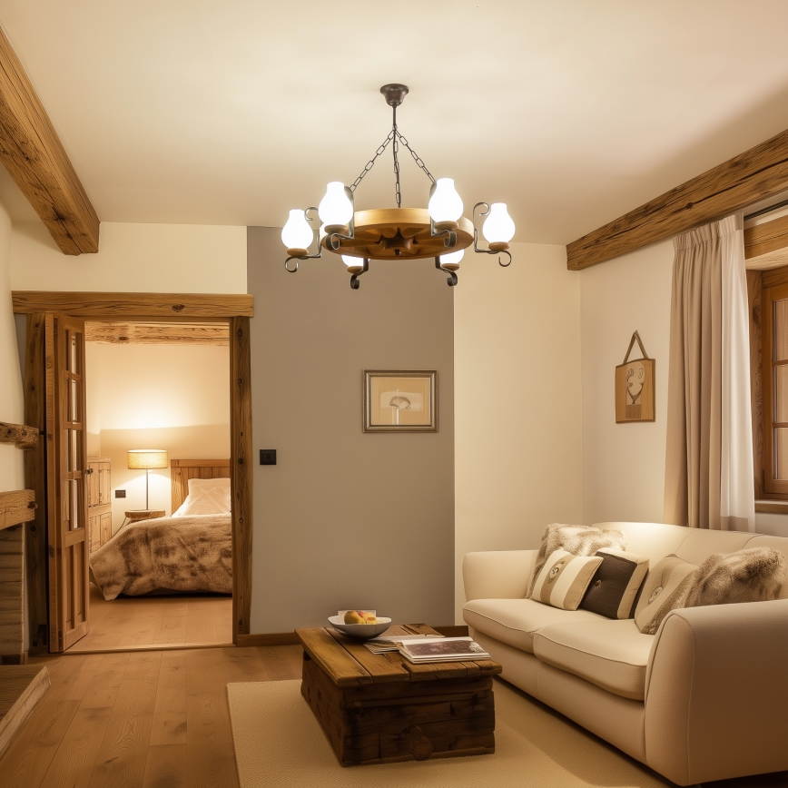 Brilagi - Luster na lancu ROATA 6xE14/40W/230V promjer 70 cm bukovo drvo