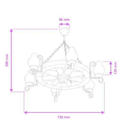 Brilagi - Luster na lancu ROATA 6xE14/40W/230V promjer 70 cm bukovo drvo