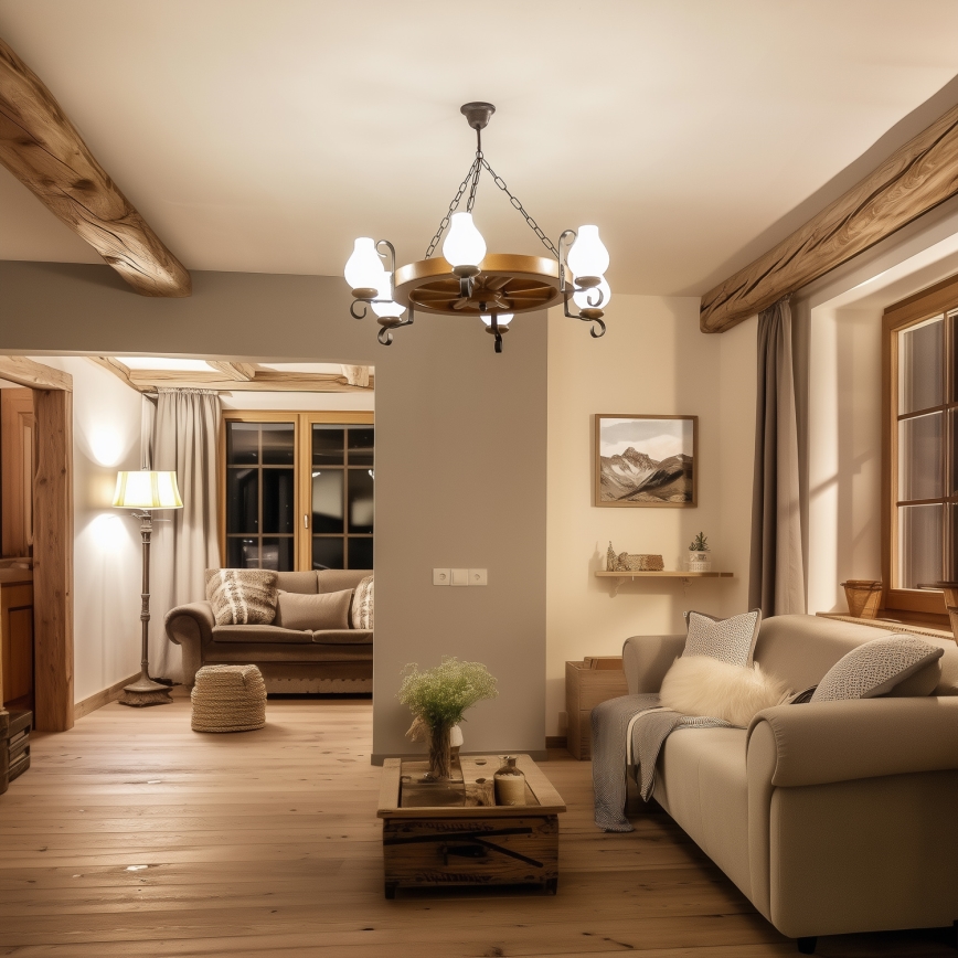 Brilagi - Luster na lancu ROATA 6xE14/40W/230V Ø 70 cm bukva/orah