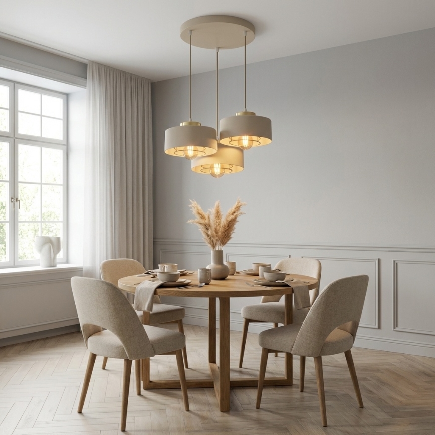 Brilagi - Luster na sajli 3xE27/60W/230V bež/zlatan
