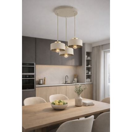 Brilagi - Luster na sajli 3xE27/60W/230V bež/zlatan