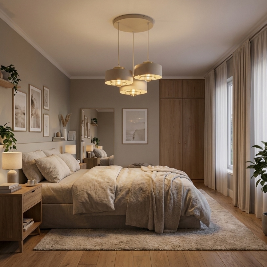 Brilagi - Luster na sajli 3xE27/60W/230V bež/zlatan