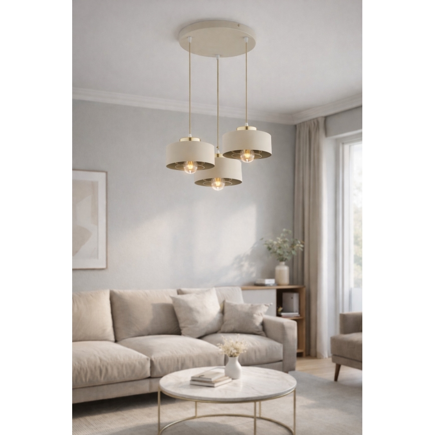 Brilagi - Luster na sajli 3xE27/60W/230V bež/zlatan