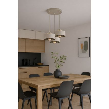Brilagi - Luster na sajli 3xE27/60W/230V bež/zlatan