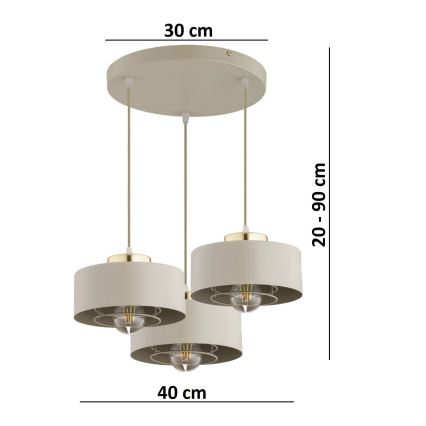 Brilagi - Luster na sajli 3xE27/60W/230V bež/zlatan