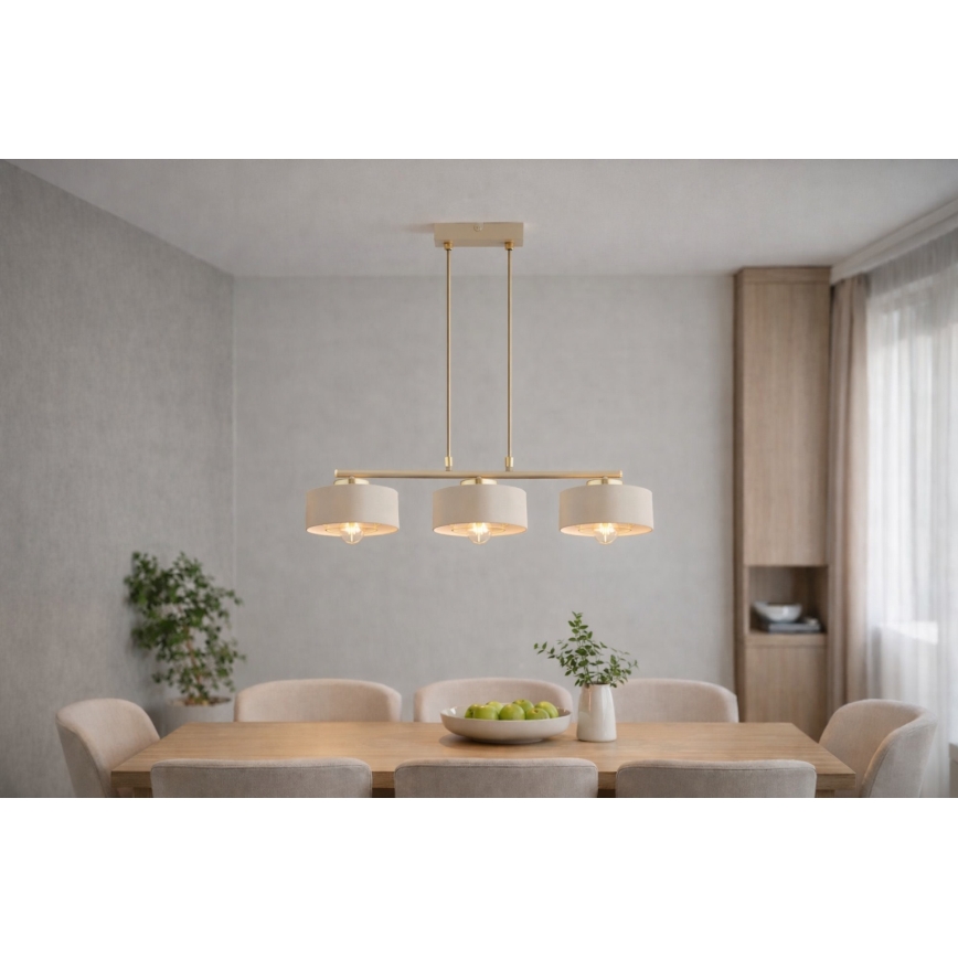 Brilagi - Luster na sajli 3xE27/60W/230V bež/zlatna