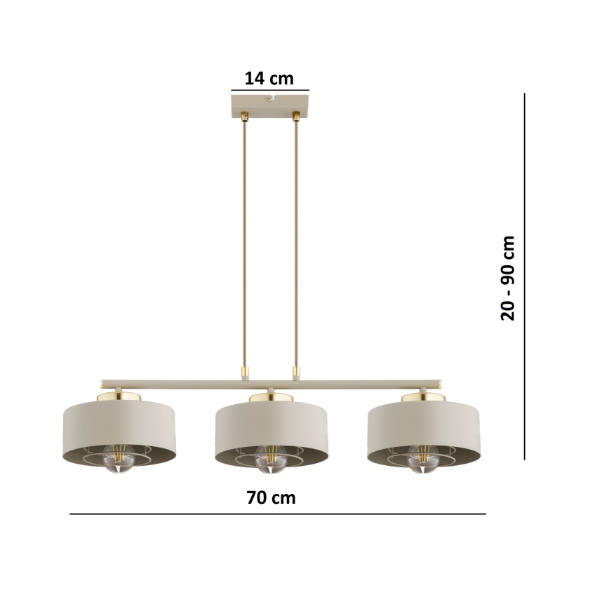Brilagi - Luster na sajli 3xE27/60W/230V bež/zlatna