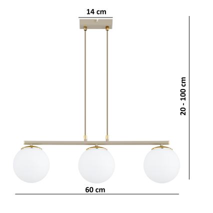 Brilagi - Luster na sajli 3xE27/60W/230V bež/zlatni