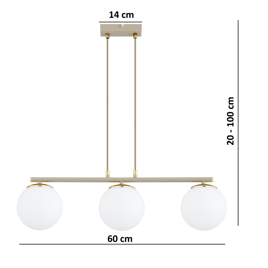 Brilagi - Luster na sajli 3xE27/60W/230V bež/zlatni