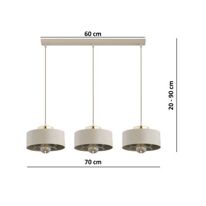 Brilagi - Luster na sajli 3xE27/60W/230V bež/zlatni