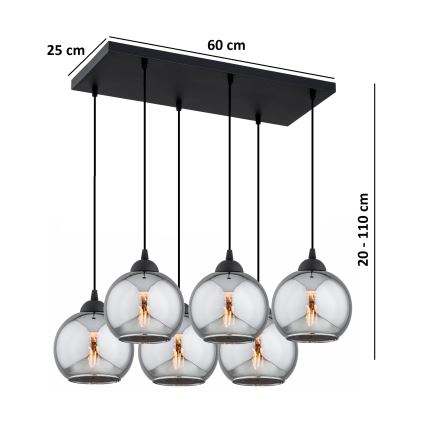 Brilagi - Luster na sajli 6xE27/60W/230V crna/dimno-siva