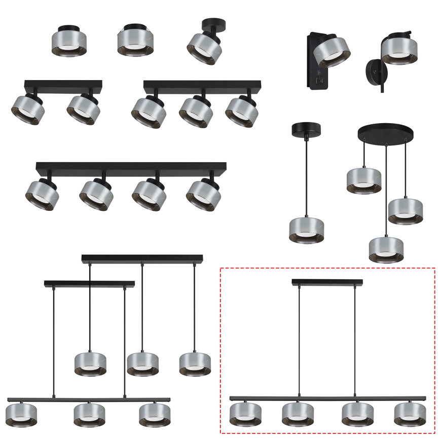 Brilagi - Luster na sajli AURA LUX 4xGX53/30W/230V crna/zadimljena